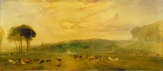 Der See, Petworth: Sonnenuntergang, kämpfende Böcke, ca. 1829